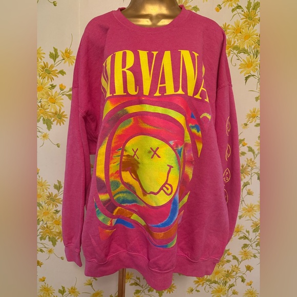 NWT Nirvana Women's Preppy Smiley Face Crewneck Sweatshirt S/M - Picture 15 of 16